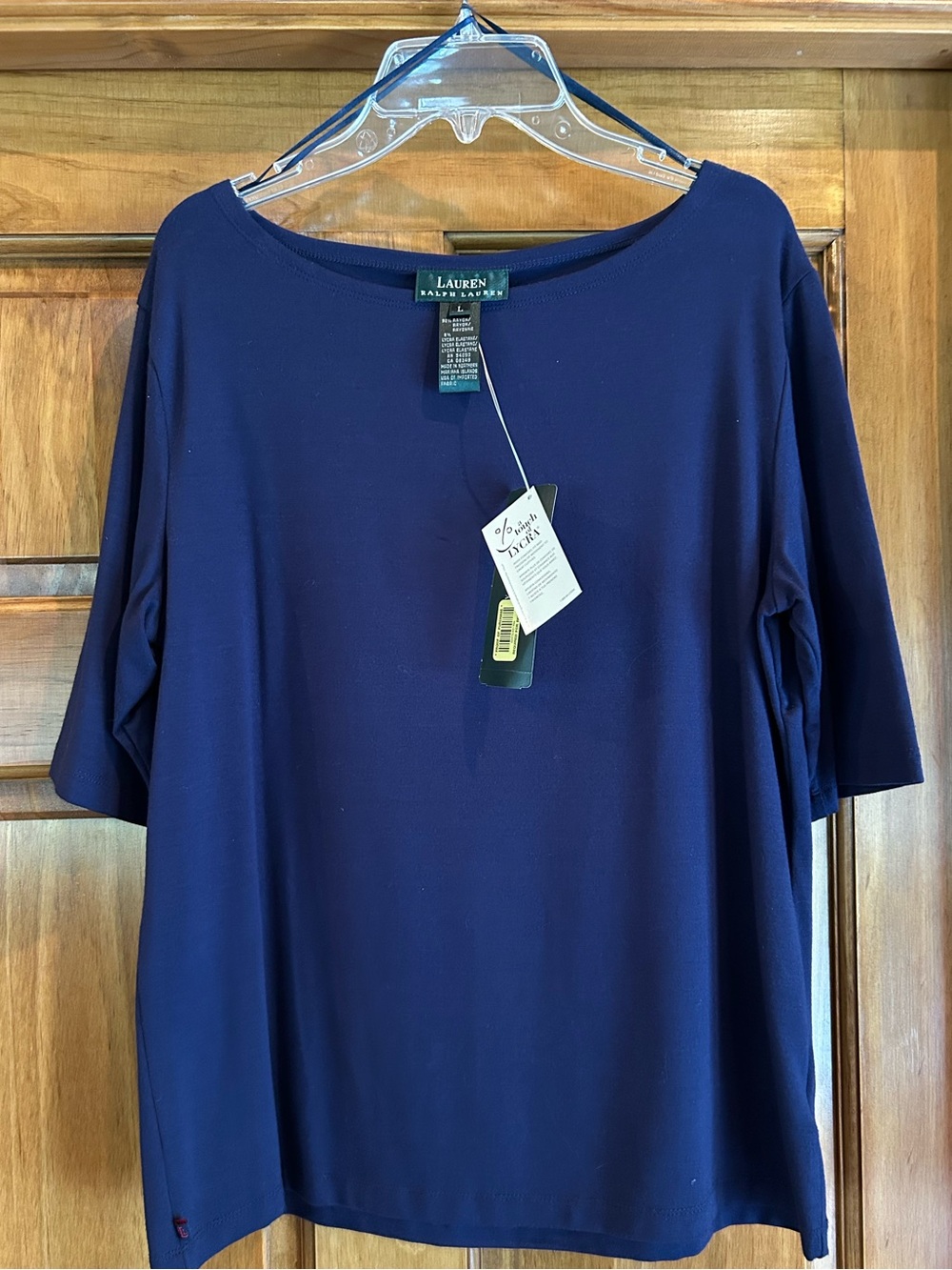 Lauren Ralph Lauren Navy Short-Sleeve Boatneck Top